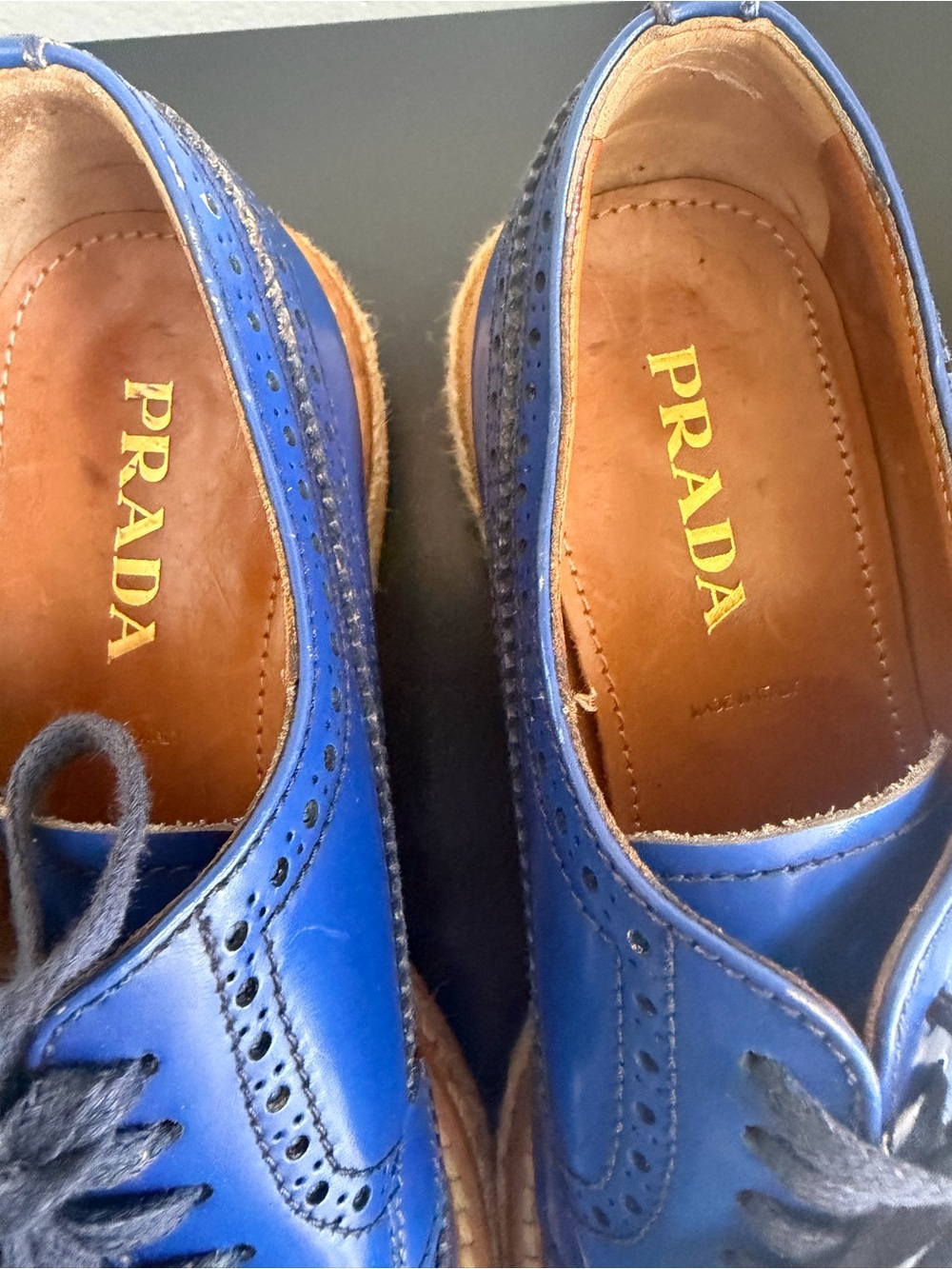 Prada oxford cobalt spazzolato leather upper with brogue size 5.5 - Picture 2 of 7